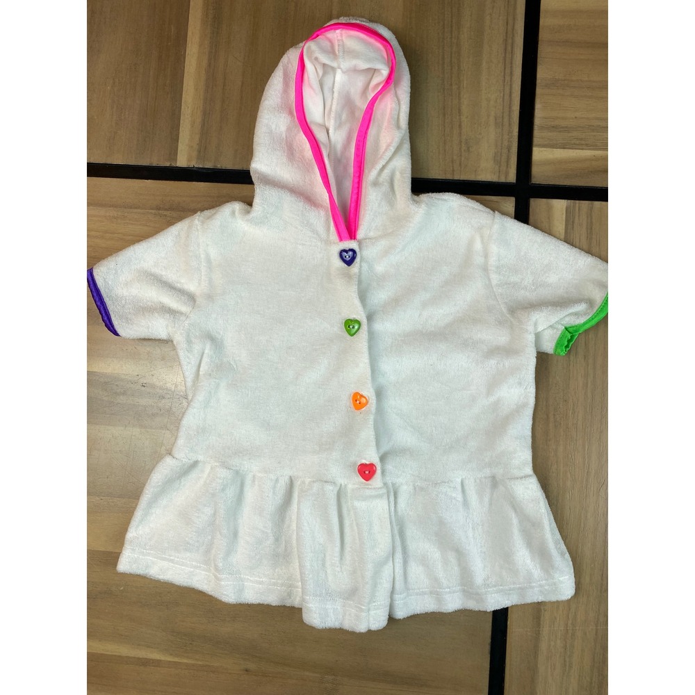 Vintage Hooded Terry Cloth‎ Cover Up Colorful Buttons Size 5/6 Kids